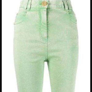 BALMAIN Acid Wash Knee-length Denim Shorts In Green size 36